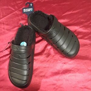 Fur Lined Rugged Shark Men's Black Slip-On Loafer Clog Croc Style Shoe